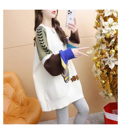 超人気 スタイルアップ ファッション感満々 切り替え 2色選択ニットトップスE-9940