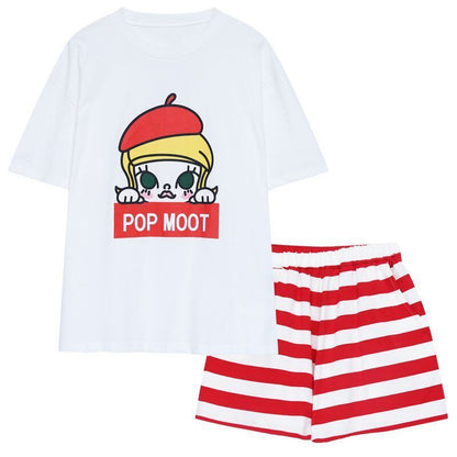 夏に嬉しい機能付き パジャマ 真夏も快適 全2色 半袖トップスⅹショートパンツセットE-9183