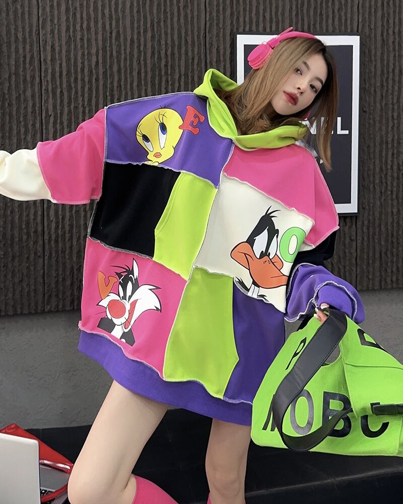 快適トップス カラーマッチング おしゃれ度高め 切り替え 2色選択 パーカーE-9361