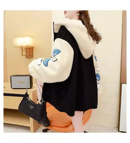 売り切れ必至 カジュアル 快適トップス 刺繍 切り替え 2色選択 ラムフリース コート ボアジャケットE-9766