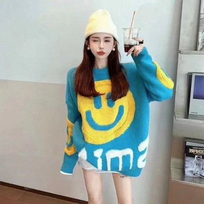 大人可愛いスマイルマークセーター全4色E-4354
