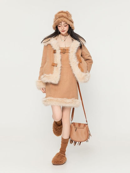 アクティブも綺麗も叶う  求めてたデザイン ぬいぐるみジャケットⅹサスペンダースカートセットE-9915