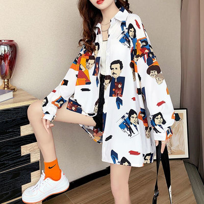 主役級の存在感！ 軽い生地が夏にぴったり スタイルアップ 総柄 シャツ E-9186