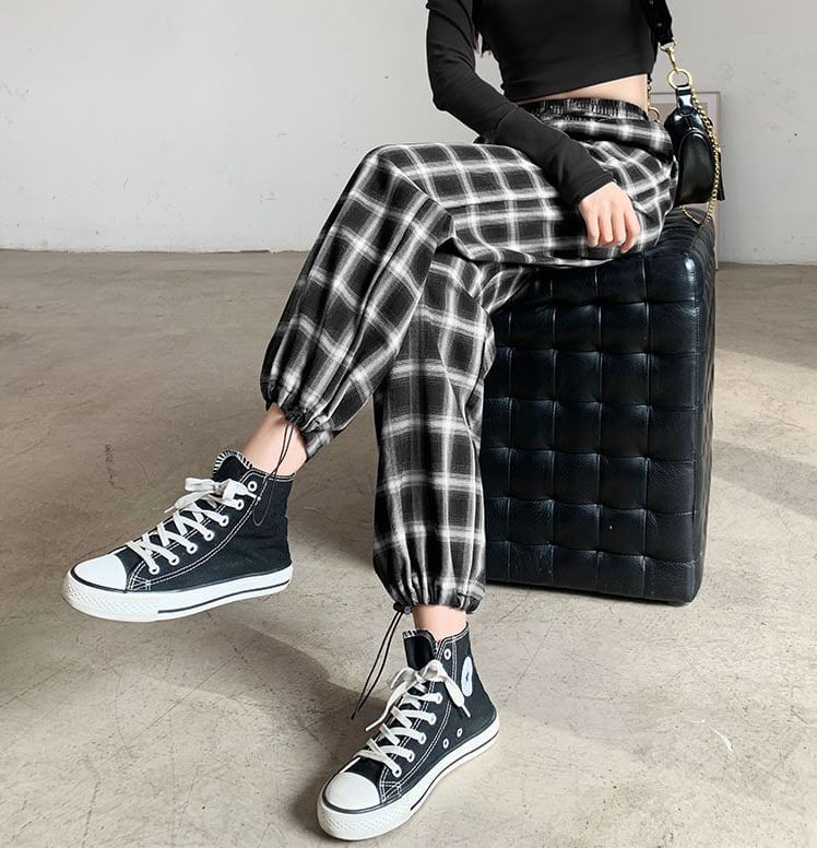 存在感抜群 ファッション感満々 トレンドアイテム チェック柄 カジュアルパンツ E-9861