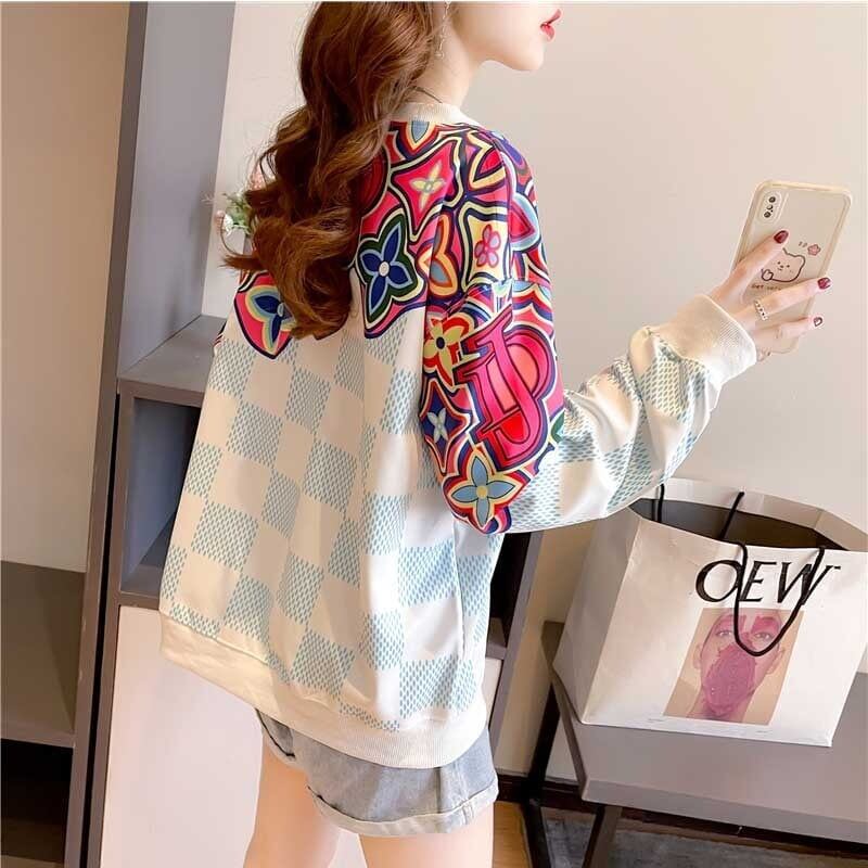 スタイリッシュ ラウンドネック 女性力を高める プリント スウェット パーカーE-2791