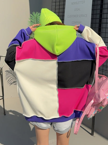 話題沸騰中 トレンドアイテム 存在感抜群 カラーマッチング 切り替え プリント2色選択 パーカー E-9906