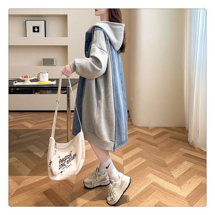 都市ファッショ デザイン オシャレ デザイン性抜群 デニム 切り替え ゆったりコートE-9804