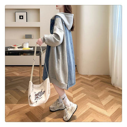 都市ファッショ デザイン オシャレ デザイン性抜群 デニム 切り替え ゆったりコートE-9804