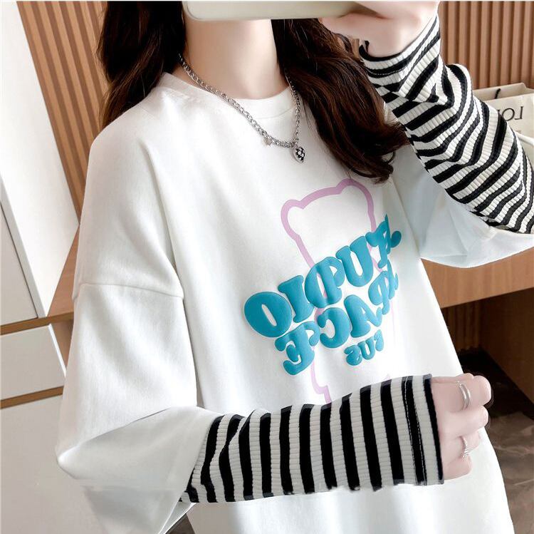 絶対流行 カジュアル アバンギャルド レイヤード風 プリント全3色 TシャツE-9587