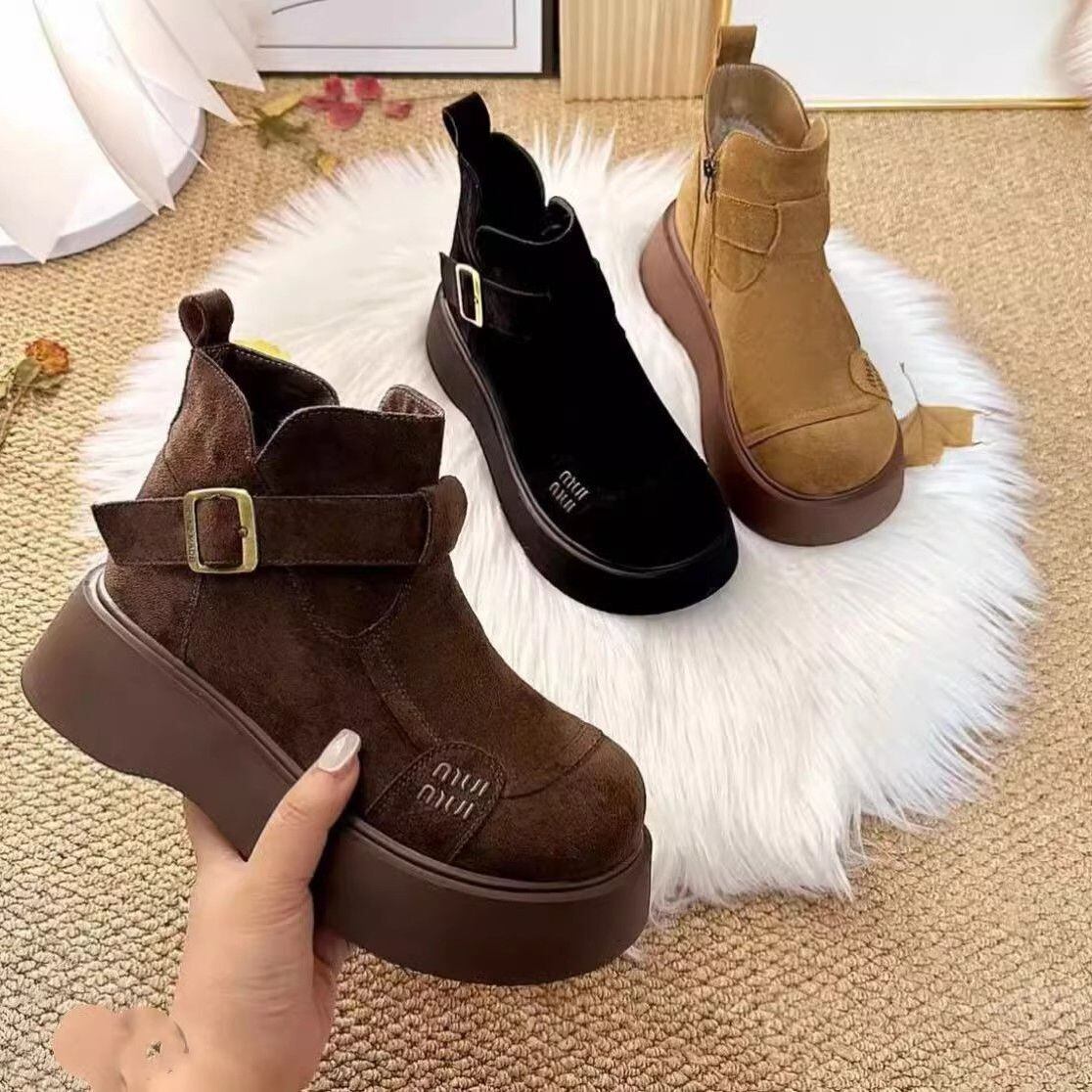 【裹起毛】美人度アップ スクエアトゥ 美感いっぱい ベルベット ローファー 革靴 2色選択可 シューズE-10387