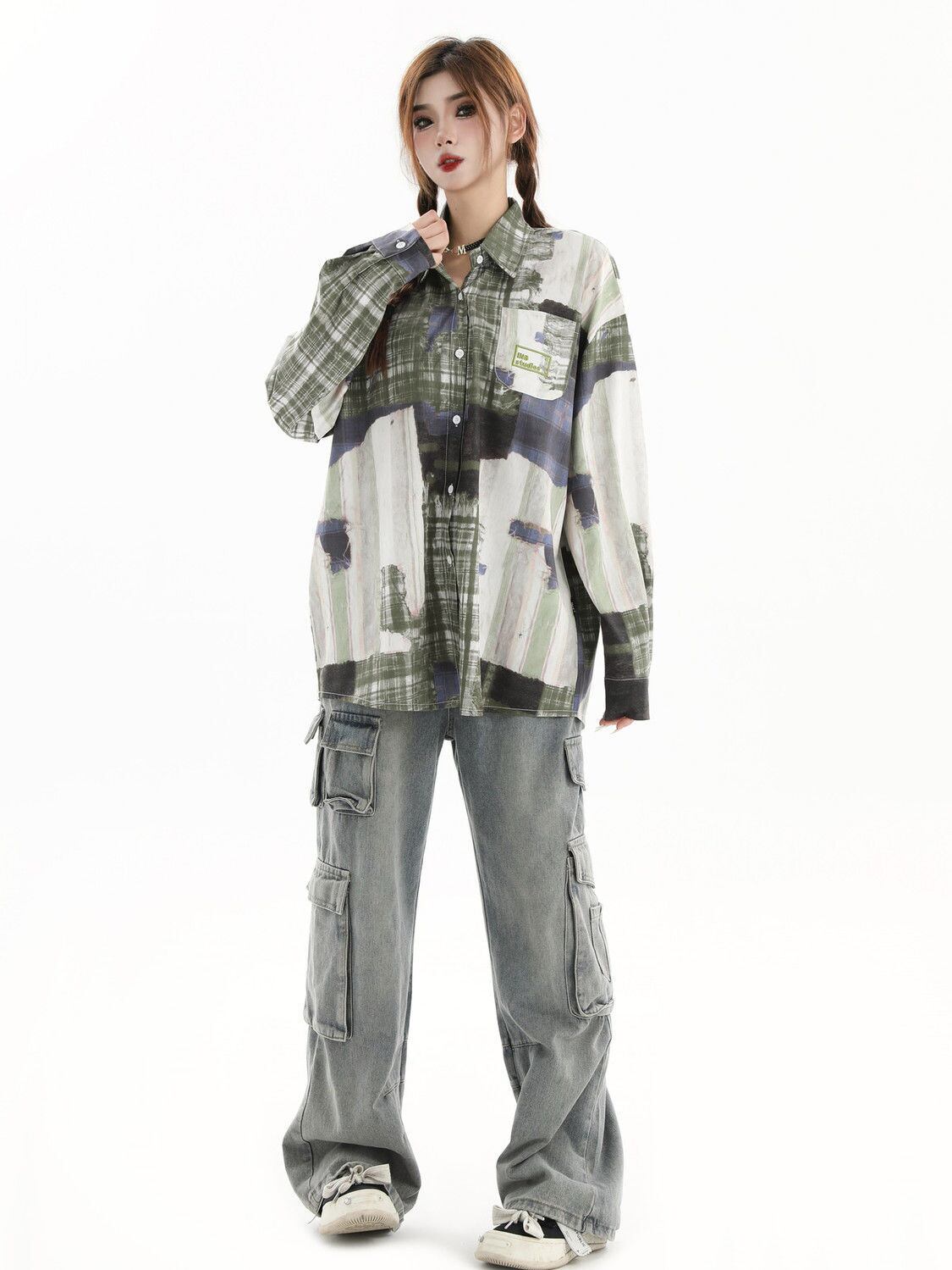 スタイルアップ カジュアル 個性的なデザイン チェック柄 全3色 カップル シャツ E-9165