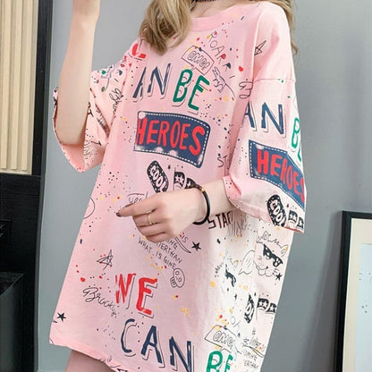 スタイリッシュ 一目惚れ 切り替え プリント Tシャツ カットソー＜ins-3540＞