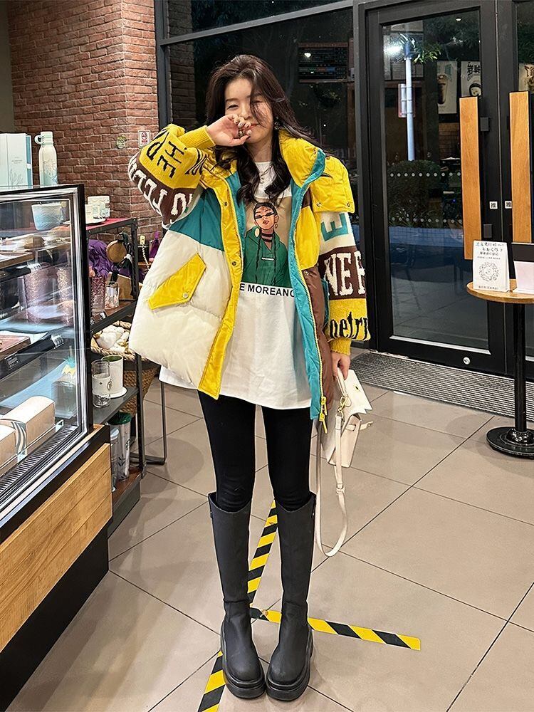 気質アップ 切り替え ファッション感満々 2色選択 ダウンジャケットE-10588