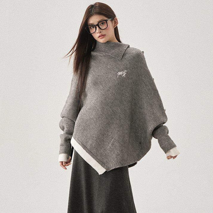 新商品 都市ファッショ おすすめ オシャレ デザイン 不規則 イレギュラー 2色選択 ニットトップスE-9917