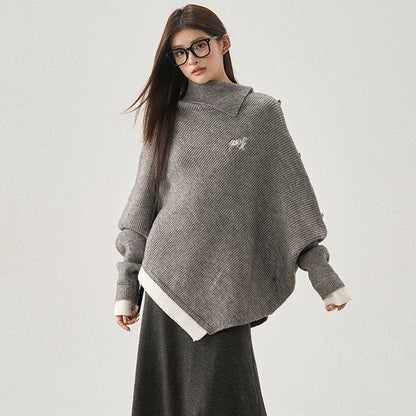 新商品 都市ファッショ おすすめ オシャレ デザイン 不規則 イレギュラー 2色選択 ニットトップスE-9917