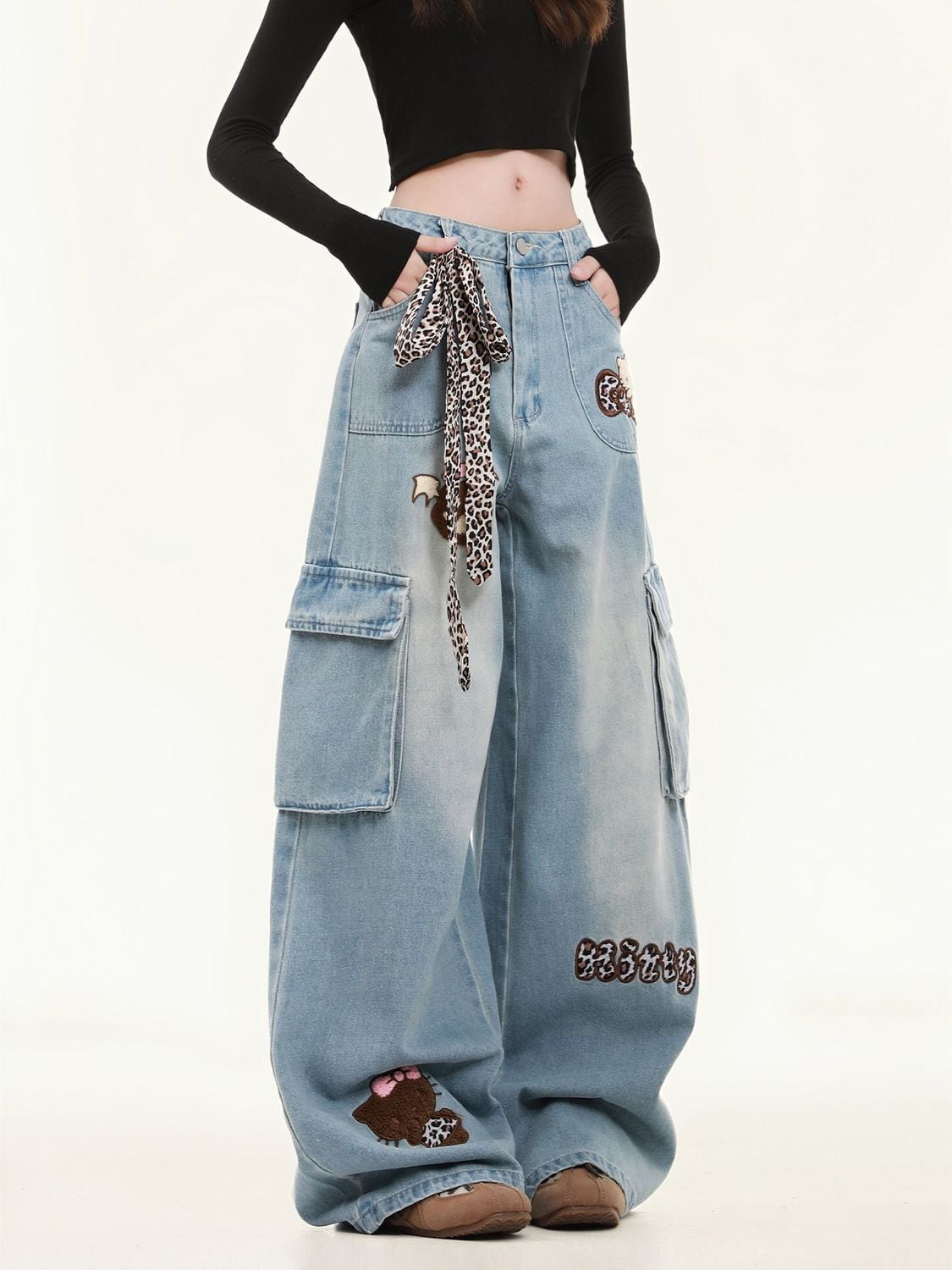 着回し力抜群 売り切れ必至 プラスベルベット 2色選択 デニム ワイドパンツE-12349