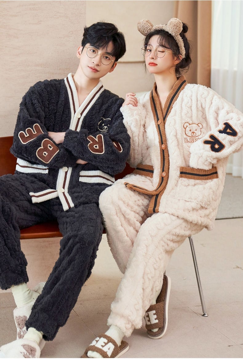 定番シンプル 肌触り抜群 求めてたデザイン 3種選択 サンゴフリース カップル パジャマ E-9775