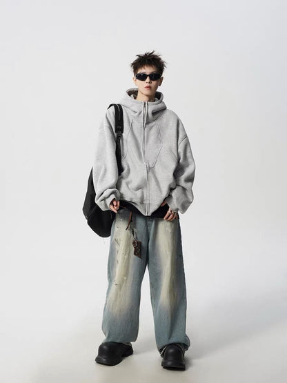 ファッション感満々 切り替え 2色選択 男女兼用 ジップアップパーカーE-12543