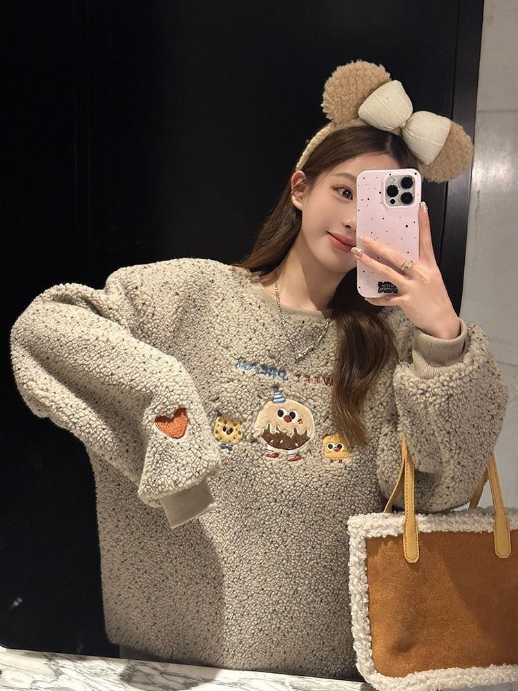 絶対欲しい刺?ロゴもこもこボアスウェット全2色E-4548