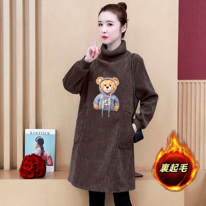 【裹起毛】質感のいい 4色デニム プラスベルベット長袖 ニット セーター E-10226