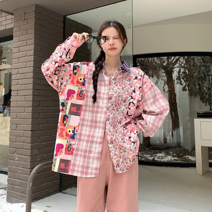 スタイルアップ効果抜群 切り替え カジュアル チェック柄 全2色 シャツ E-9177