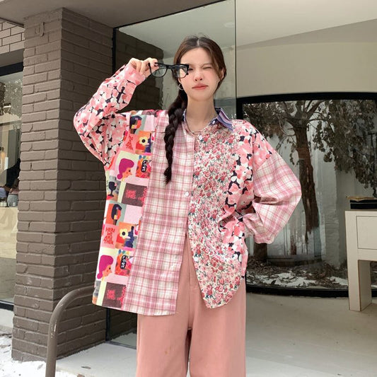 スタイルアップ効果抜群 切り替え カジュアル チェック柄 全2色 シャツ E-9177