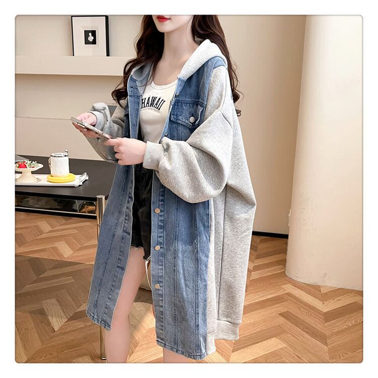 都市ファッショ デザイン オシャレ デザイン性抜群 デニム 切り替え ゆったりコートE-9804