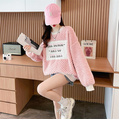 流行新作 美人度アップ 目を奪われる スタイルアップ カジュアル 2色選択 厚手のフリーススウェットシャツE-9822