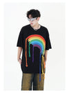 好感度UP 虹ロゴ タッセル ゆったり Tシャツ 全2色 ユニセックス半袖E-4863