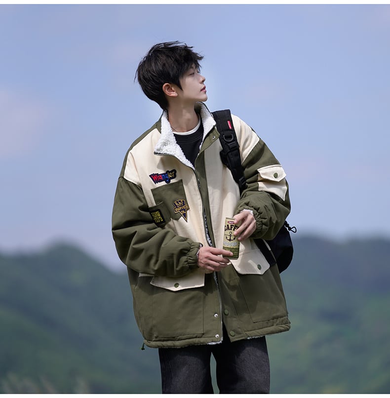 【裏起毛】質感のいい 配色切替 リバーシブル 裏ボア  オーバーサイズ ジャケットE-12581