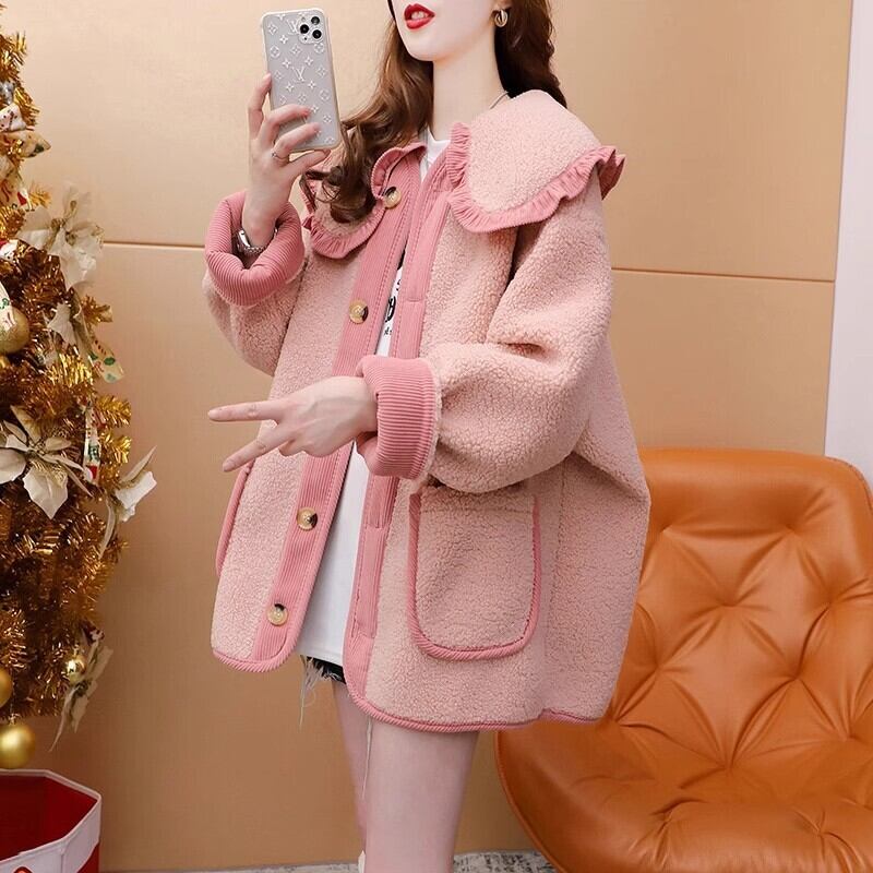 新商品 柔らかくて優しい印象 大人可愛い フリルドールカラーガーリーコートE-9946