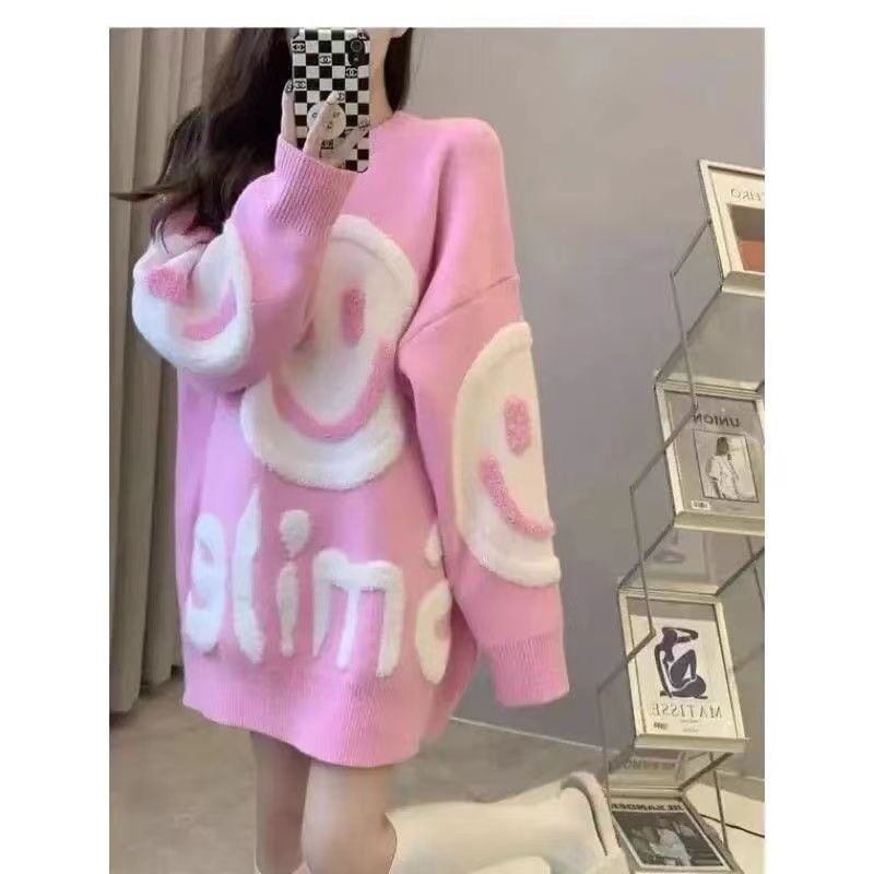 大人可愛いスマイルマークセーター全4色E-4354