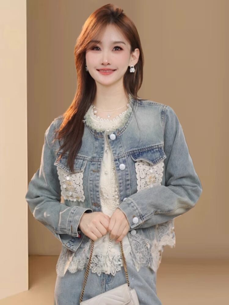 【人気商品再入荷】好感度UP 着心地良い 絶対欲しい レイヤード風 デニム 切り替え ジャケットゆったりコートE-11061