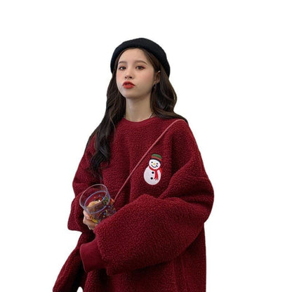 美人度アップ   ふわふわグラフィックロゴボアスウェットトップス全2色E-10116