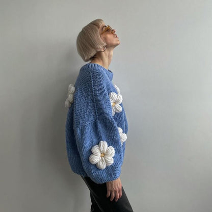 主役級の存在感！ 気質アップ 着回し力抜群 立体フラワー ニットトップスE-9994