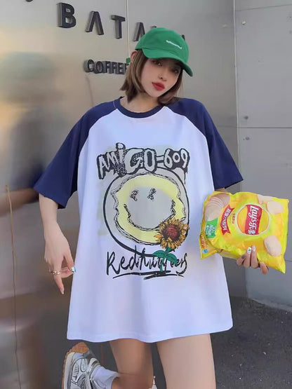 おすすめ 個性派 アルファベット プリントTシャツ ゆったり半袖＜ins-8114＞