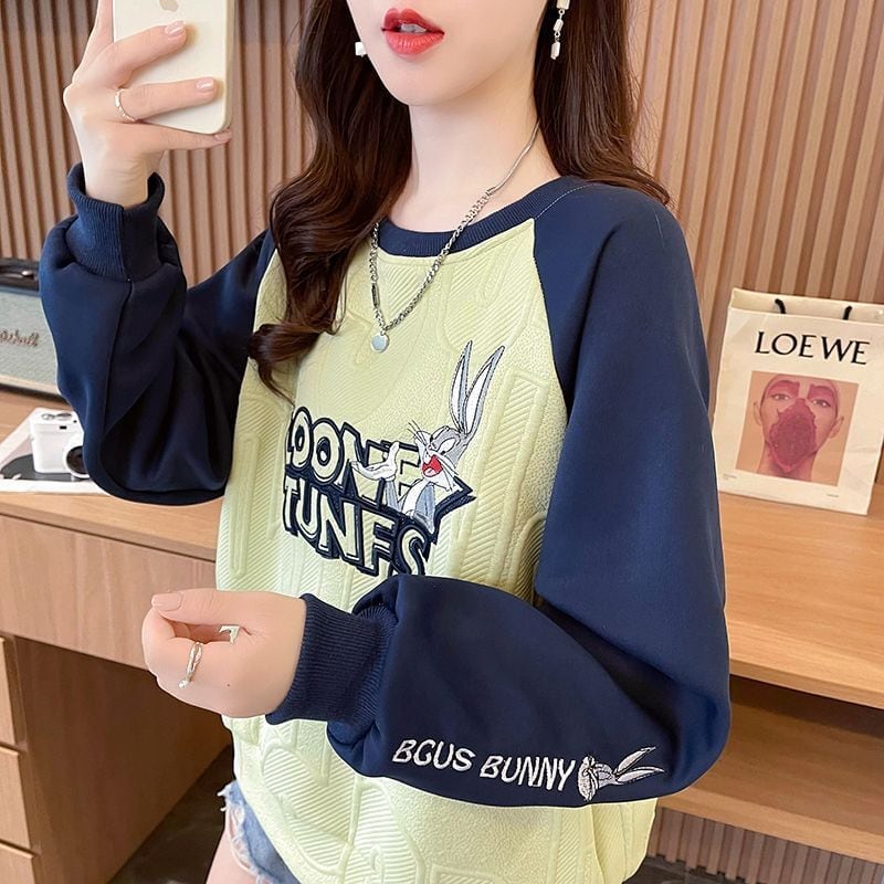 合わせやすい刺?ロゴゆったり厚手ラグランスリーブ   スウェット全2色E-4613