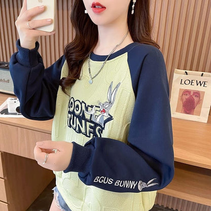 合わせやすい刺?ロゴゆったり厚手ラグランスリーブ   スウェット全2色E-4613