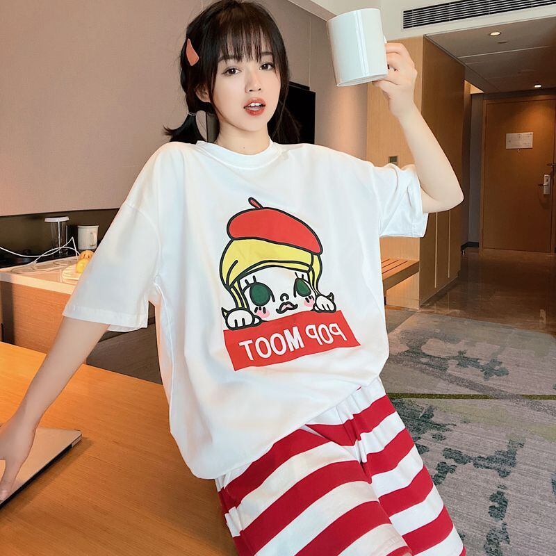 夏に嬉しい機能付き パジャマ 真夏も快適 全2色 半袖トップスⅹショートパンツセットE-9183