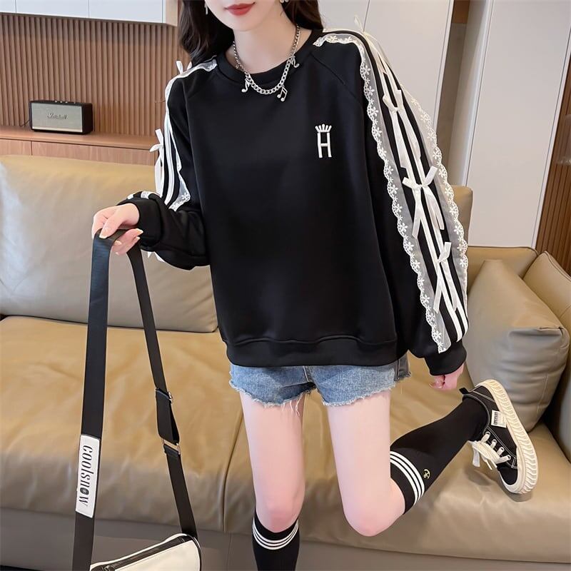 超人気 スウィート ファッション感満々 刺繍 切り替え 3色選択 スウェットE-9294