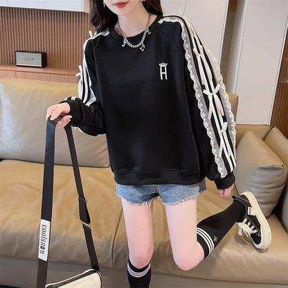 超人気 スウィート ファッション感満々 刺繍 切り替え 3色選択 スウェットE-9294