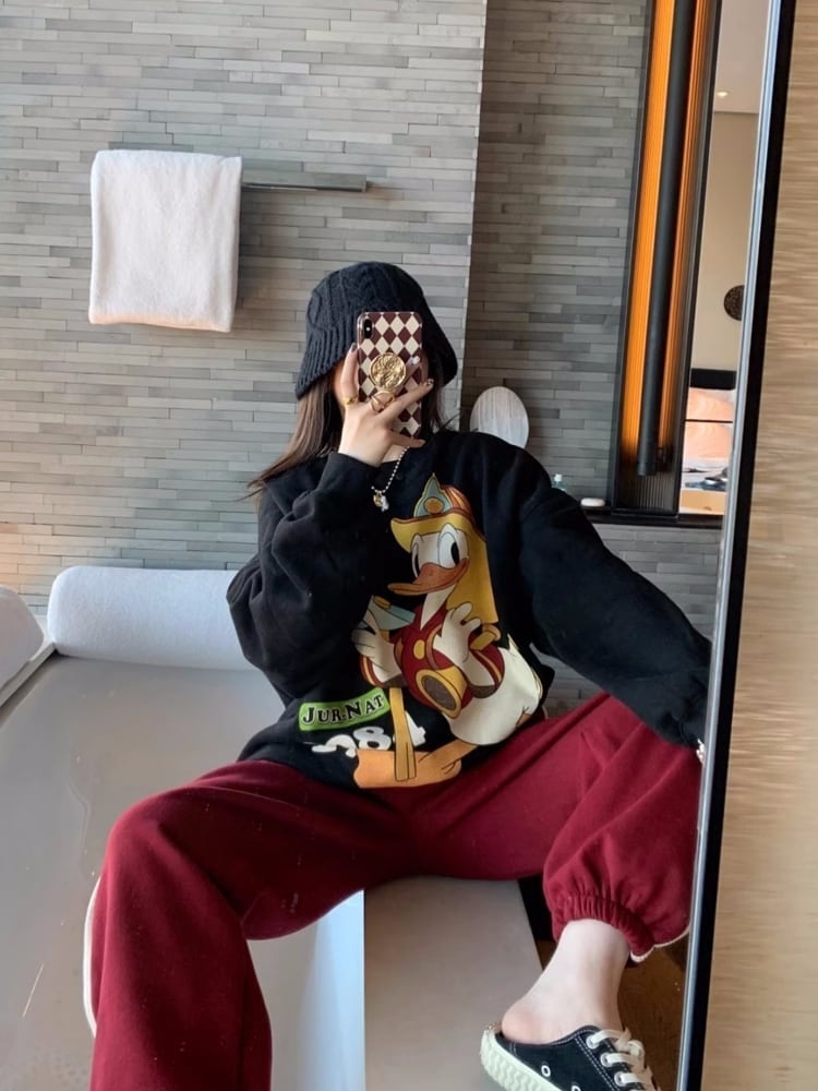 大人可愛い   プリントオーバーサイズスウェット三色ありE-4191