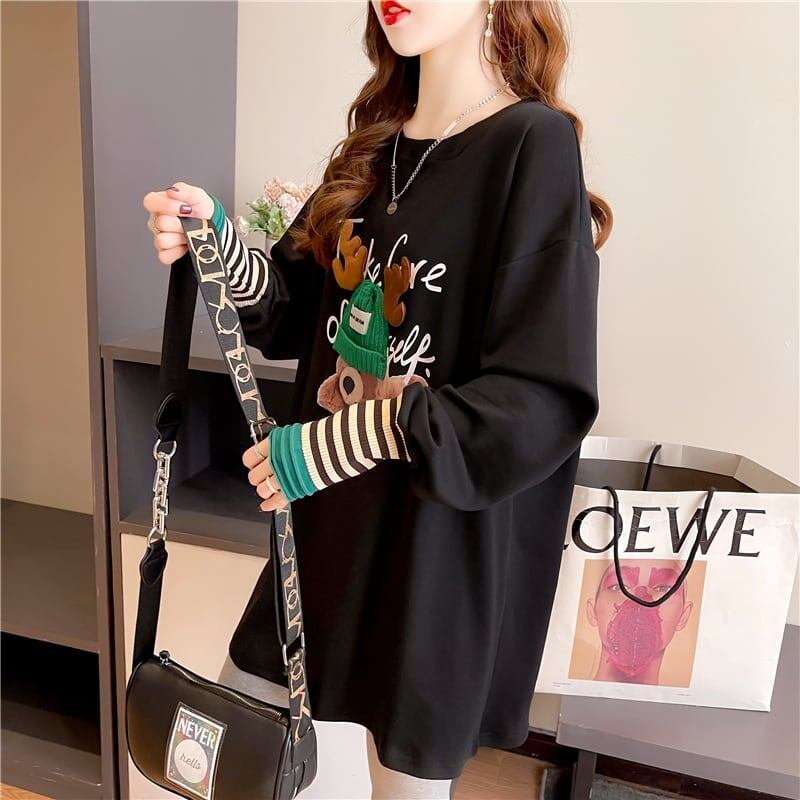 着心地抜群 ラウンドネック 好感度満載 カートゥーンプリント シャツ ブラウスE-2664