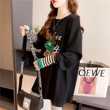 着心地抜群 ラウンドネック 好感度満載 カートゥーンプリント シャツ ブラウスE-2664