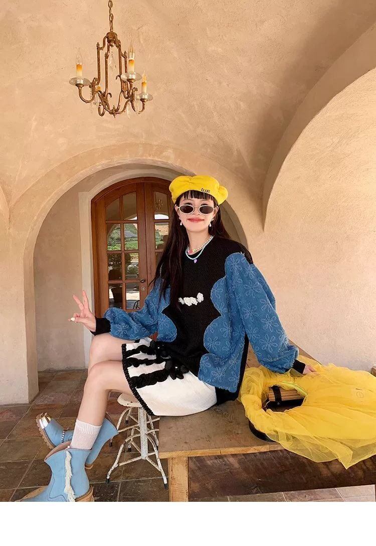 おしゃれ ファッション デニム キュート カジュアル スウェットE-10181