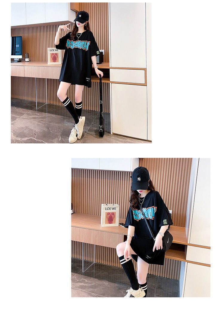 組み合わせやすい 数字ロゴ アルファベット プリントTシャツ ゆったり半袖＜ins-6527＞