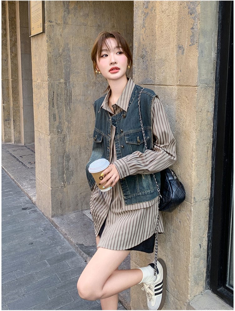 売れ筋 元主役級 美人度アップ 気いっぱい 好感度UP セットアップ ベスト+シャツE-10768