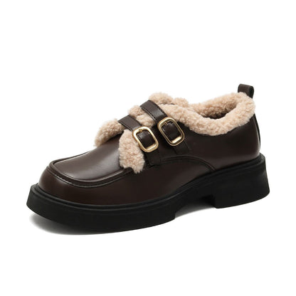 好感度満載 美感いっぱい 太ヒール スクエアトゥ ベルベット ローファー 革靴 2色選択可 シューズE-10551