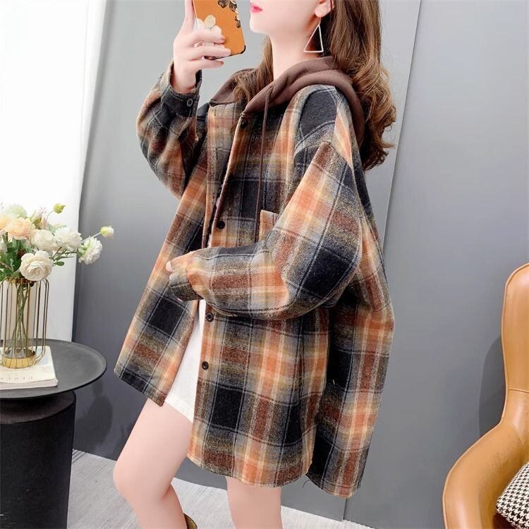 【裏起毛】好感度UP カジュアル 定番シンプル チェック柄 2色選択 プラスベルベット シャツ E-9685