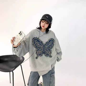 都市ファッショ デザイン オシャレ おしゃれ度高め 刺繍 ホットダイヤモンド カジュアル 3色選択 パーカーE-9290